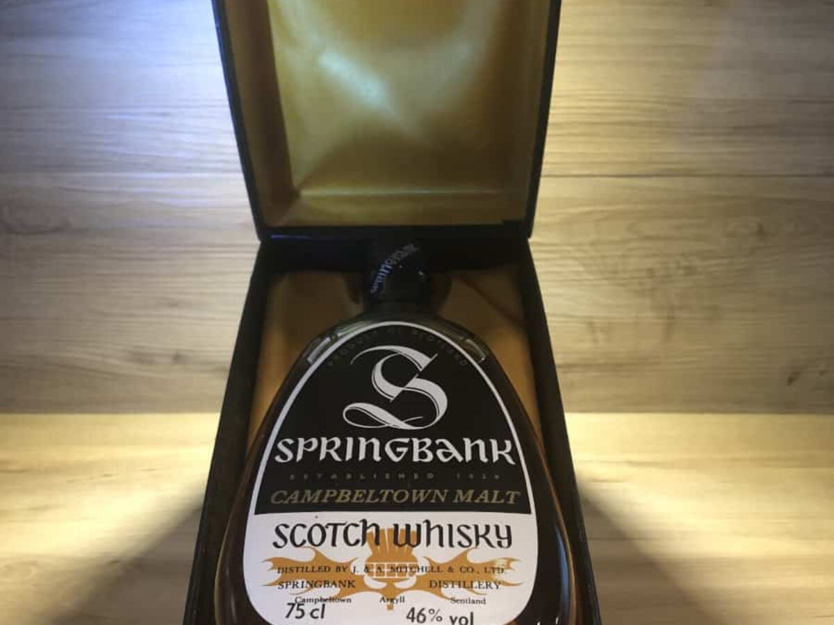 Springbank 25 pear bottle shape, 1970, Whisky Raritäten bei Scotch Sense kaufen, Whisky Tasting Set Schokolade
